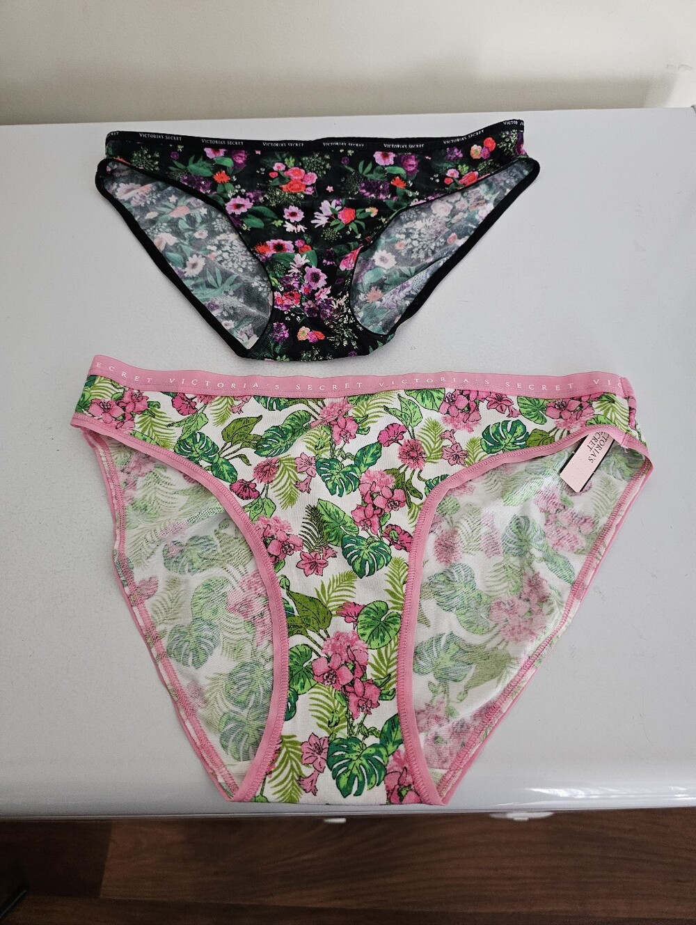 Victoria's Secret Floral Bikini Panty Duo - Black & Pink